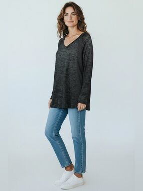 Chico's Women's Size 4/6 (0)Pull Over Textured Sweater Long Sleeve Charcoal Gray